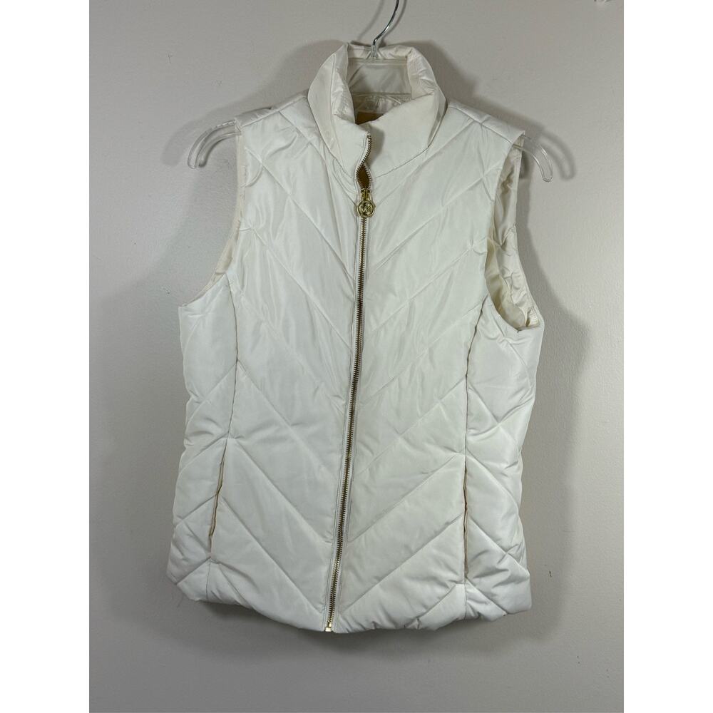 Michael Kors White Puffer Vest W  Quilted Preppy Coastal